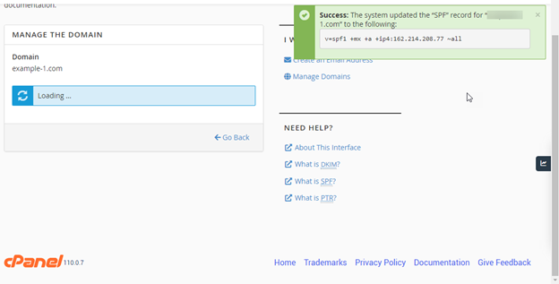 cPanel - Email Deliverability - Successful prompt