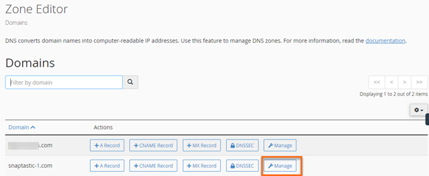 cPanel - Zone Editor - Manage
