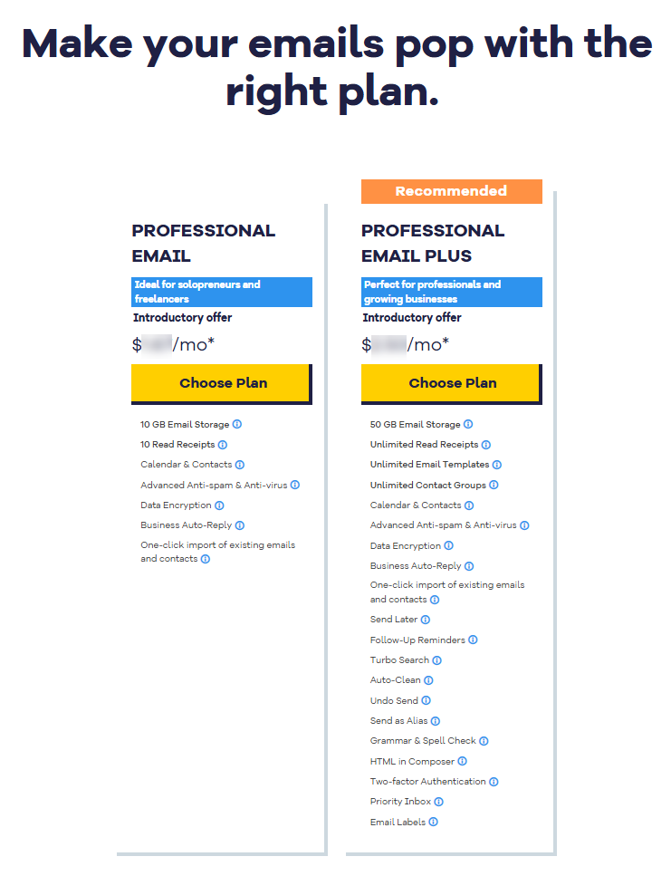 Professional Email - Select plan