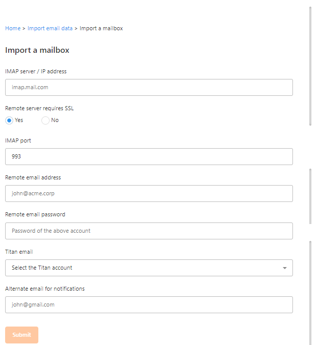 Manage Professional Email - Enter required information