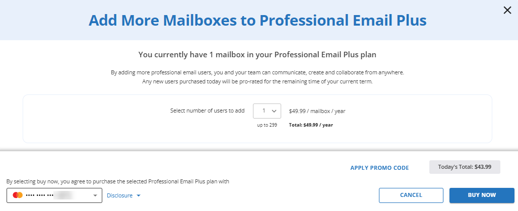 Professional Email - Add more users - Buy Now