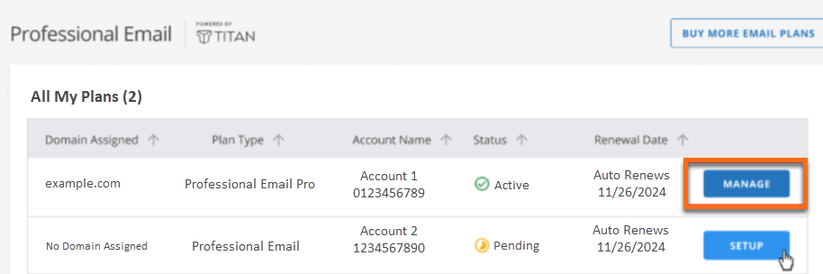 Professional Email - Manage