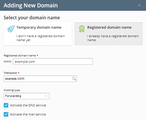 Plesk - New Domain Details