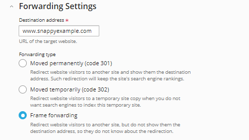 Plesk - Domain - Forwarding Settings