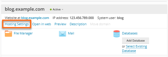 Subdomain - Hosting Settings