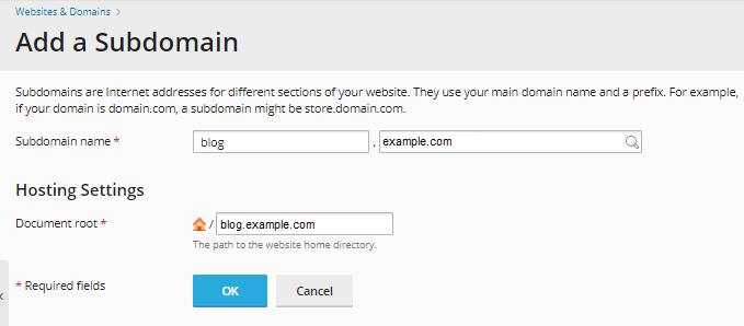 Add Subdomain Deails