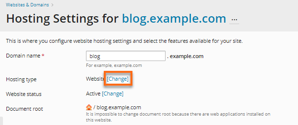 Subdomain - Change Hosting Type