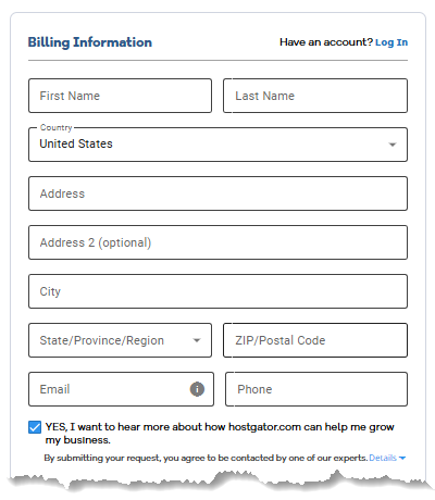 ccTLD Registration - Billing Information