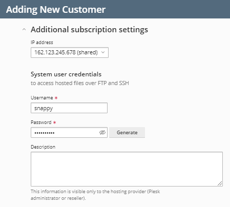 Plesk Additional subscription settings