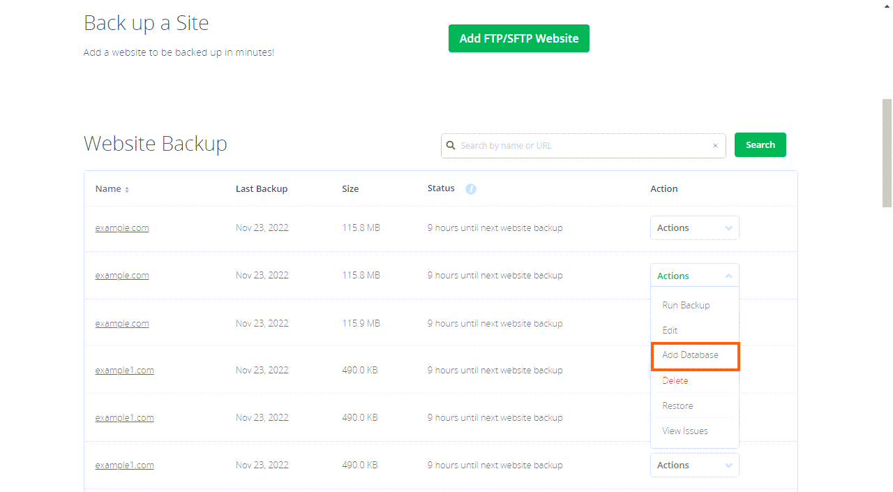 cPanel CodeGuard Add Database