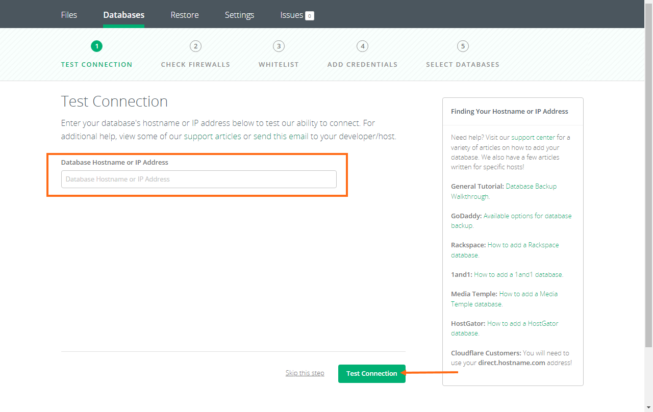 CodeGuard Database Test Connection