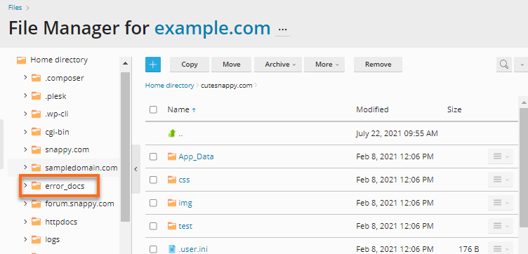 Plesk - File Manager - error_docs