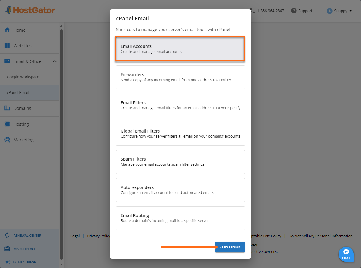 Single Sign-On - Customer Portal - cPanel Email pop-up