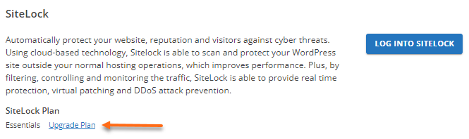 Customer Portal - SiteLock - Upgrade Plan link