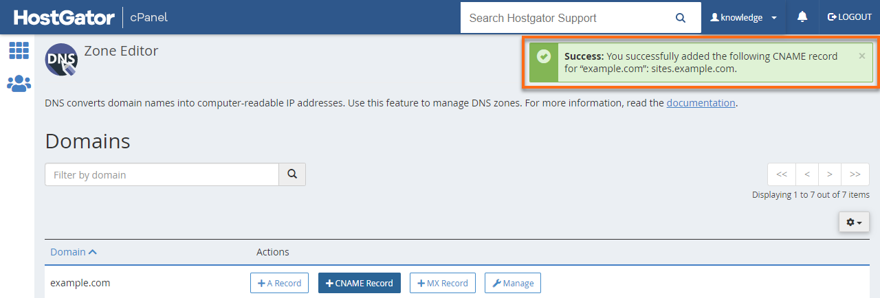 CNAME Successfully Added Google Record