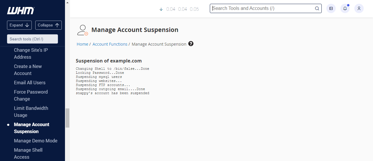 HostGator Manage Account Suspension Suspension Status