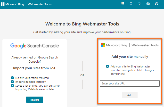 Microsoft Bing - Add Website