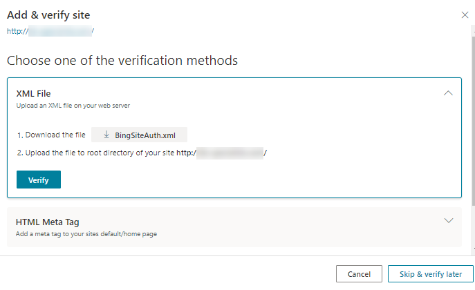 Microsoft Bing - Choose Verification Method