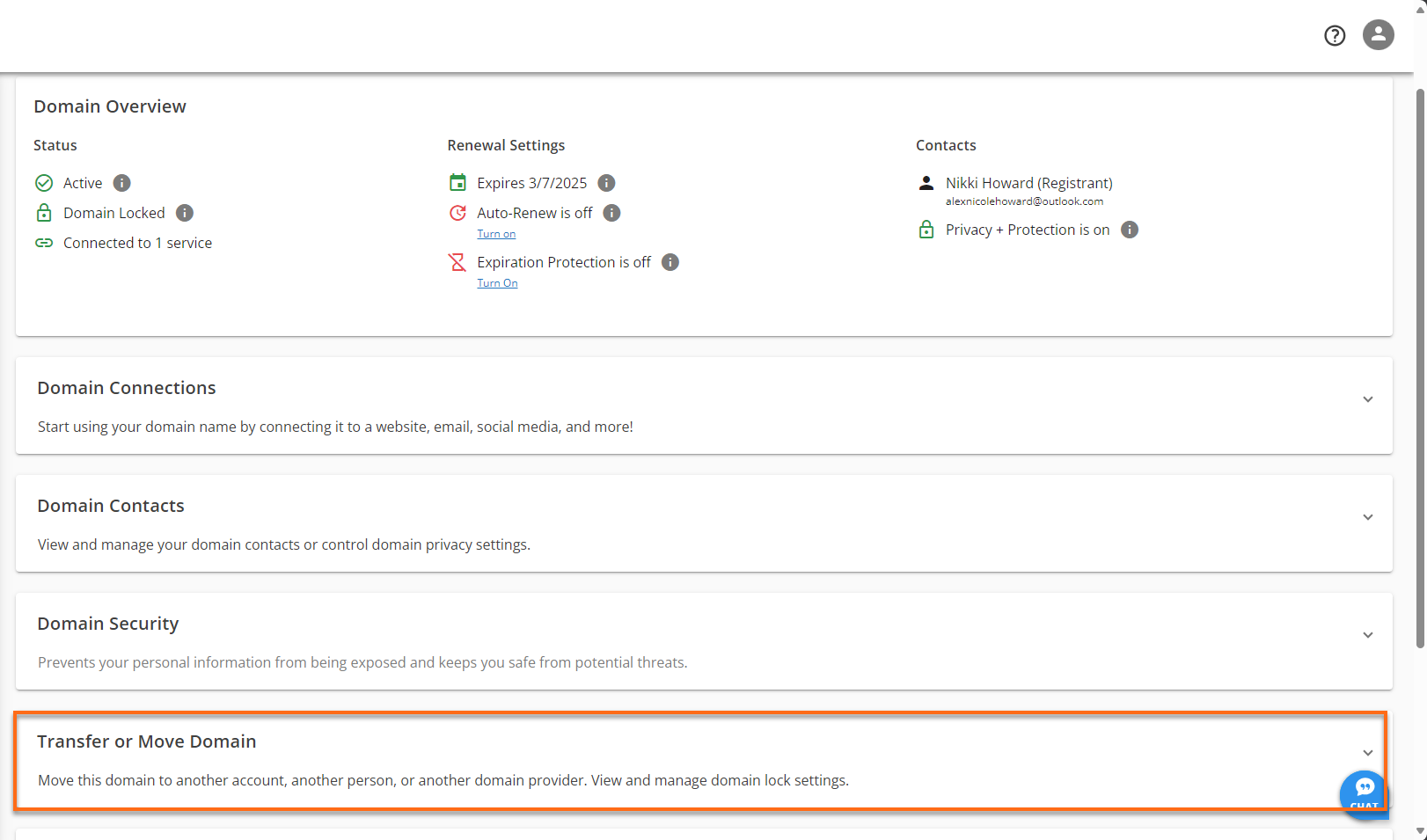 Domain Transfer or Move Domain Option