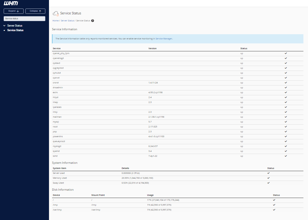 WHM Service Status