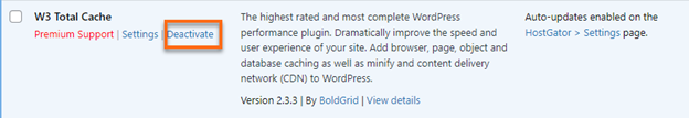 Deactivate W3 Total Cache