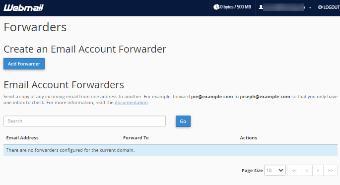Webmail - Forwarders