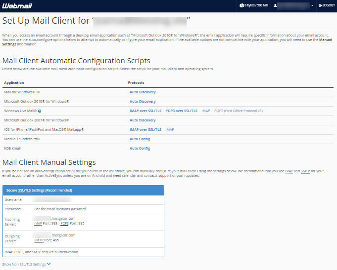 Webmail - Configure Mail Client