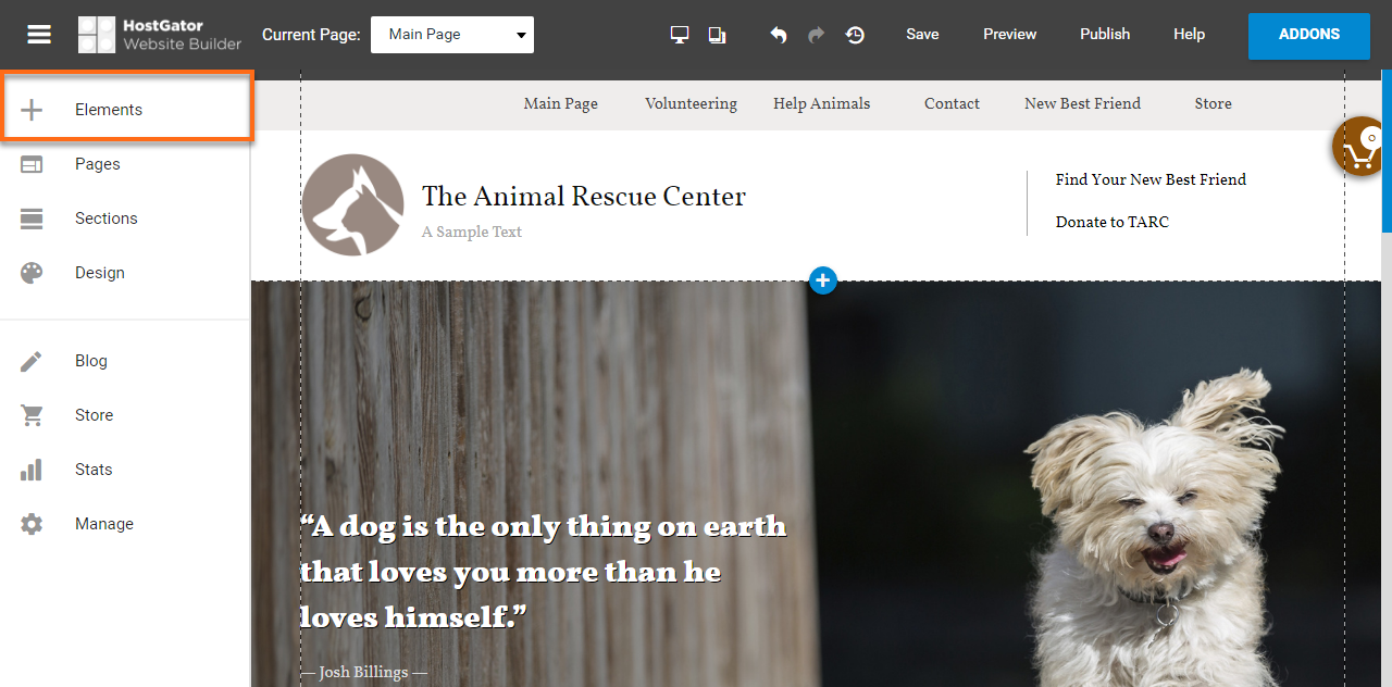 HostGator Website Builder Add Elements