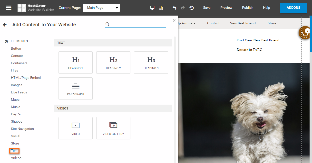 HostGator Website Builder Adding and Editing Text