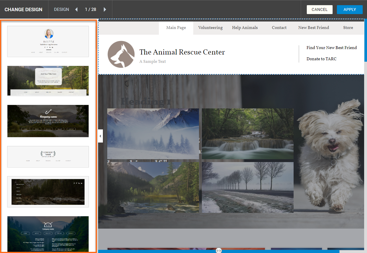HostGator Website Builder Preconfigured Element Designs Options