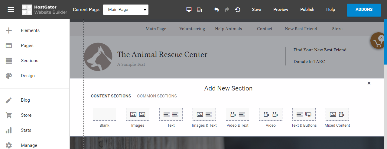 HostGator Website Builder Changing Page Size