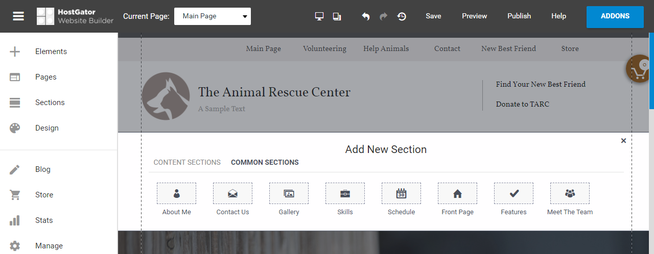 HostGator Website Builder Changing Page Size