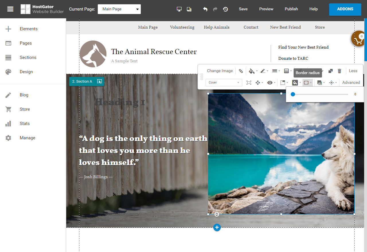 HostGator Website Builder Rounding the Corners of an Element