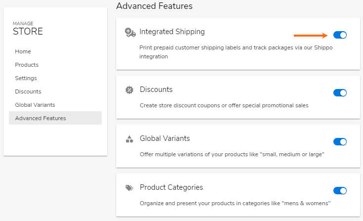 Website Builder - Enable / Disable Integrated Shipping