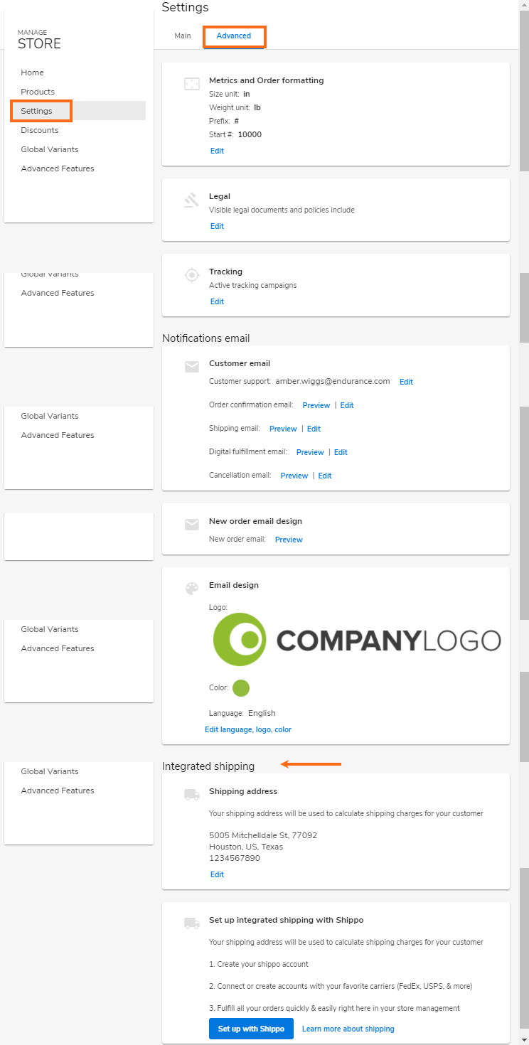 Website Builder - Integrated Shipping - Enabled