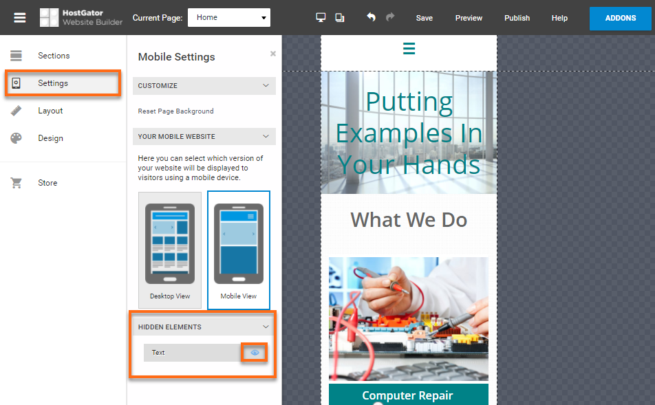 Website Builder - Settings