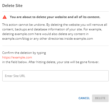 Weebly - Confirm Delete Site