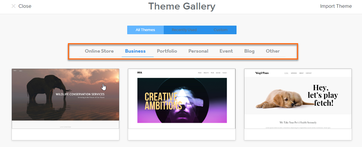 HostGator Weebly themes categories