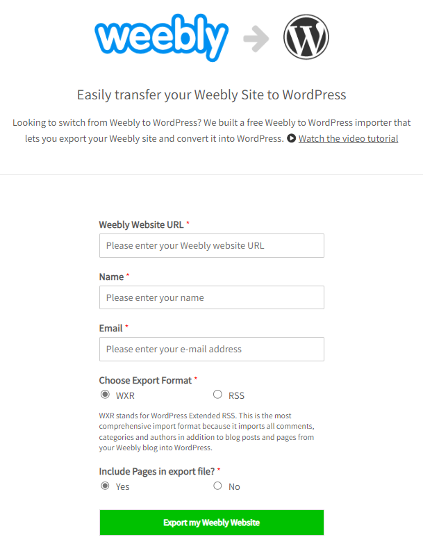 Weebly to WordPress Importer Tool website