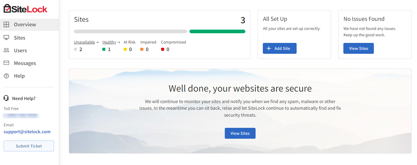 SiteLock - Overview tab