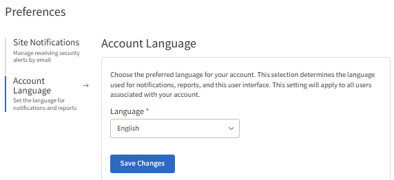 SiteLock - Account Language