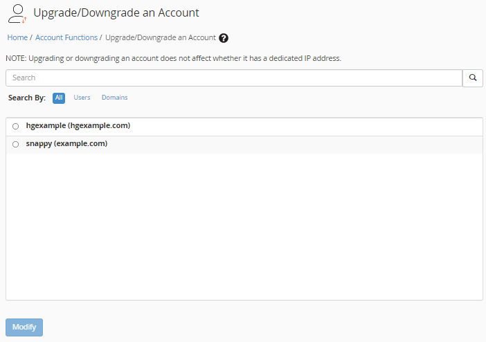 Select cPanel username