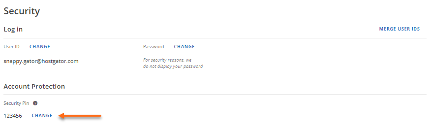 My Profile - Account Protection - Change Security PIN