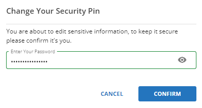 My Profile - Change Security PIN - Enter Password