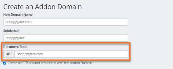 New Domain - Document root field