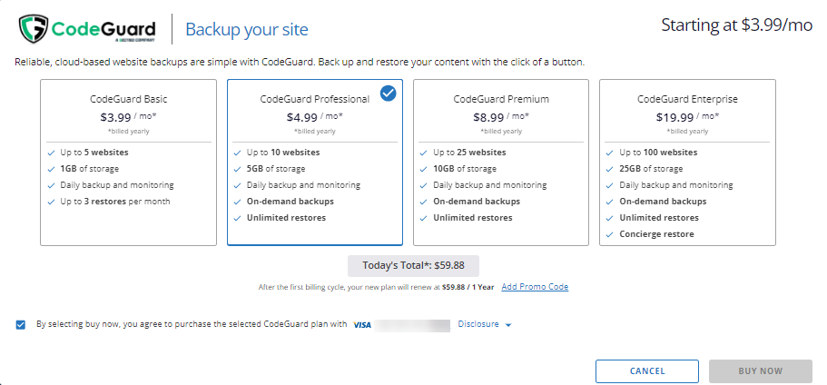 HostGator CodeGuard plans