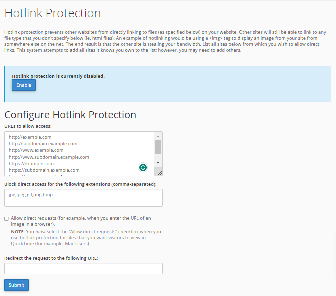 Configure Hotlink Protection