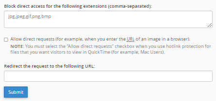 cPanel - Block Direct Access for Hotlinking