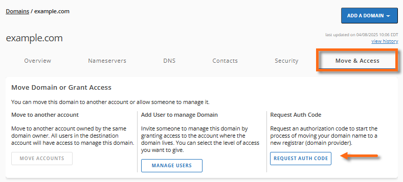 Move &amp; Access tab - Request Auth Code