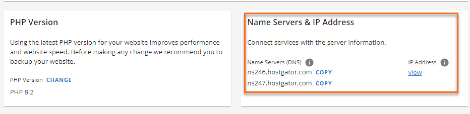 nameserver and IP address section